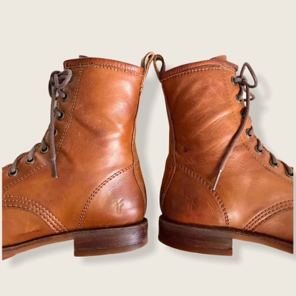 Frye Veronica Combat Cognac Leather Lace Up Boots - Picture 13 of 15